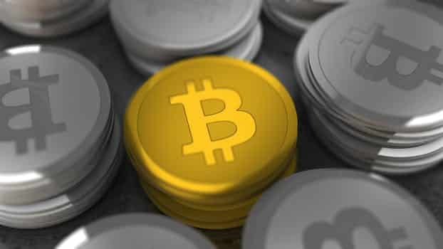 Close up of Golden Bitcoin
