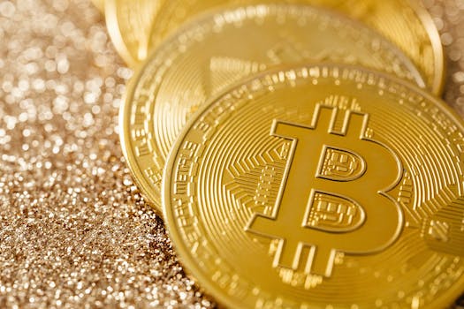 Close-up of Gold Bitcoin Coins